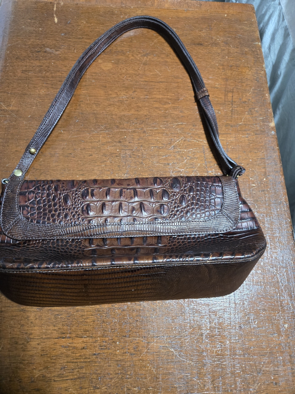 Brahmin Chocolate Croc-Embossed Shoulder Bag